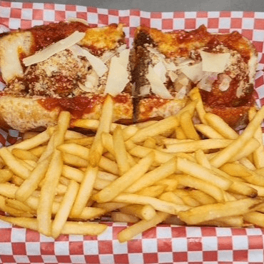 Meatball Parmigiana Sandwich With Fries..