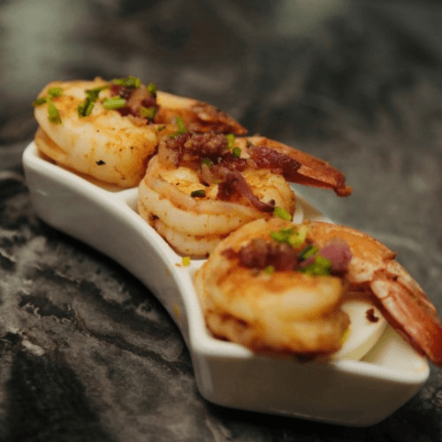 Bacon & Shrimp Devil Eggs.