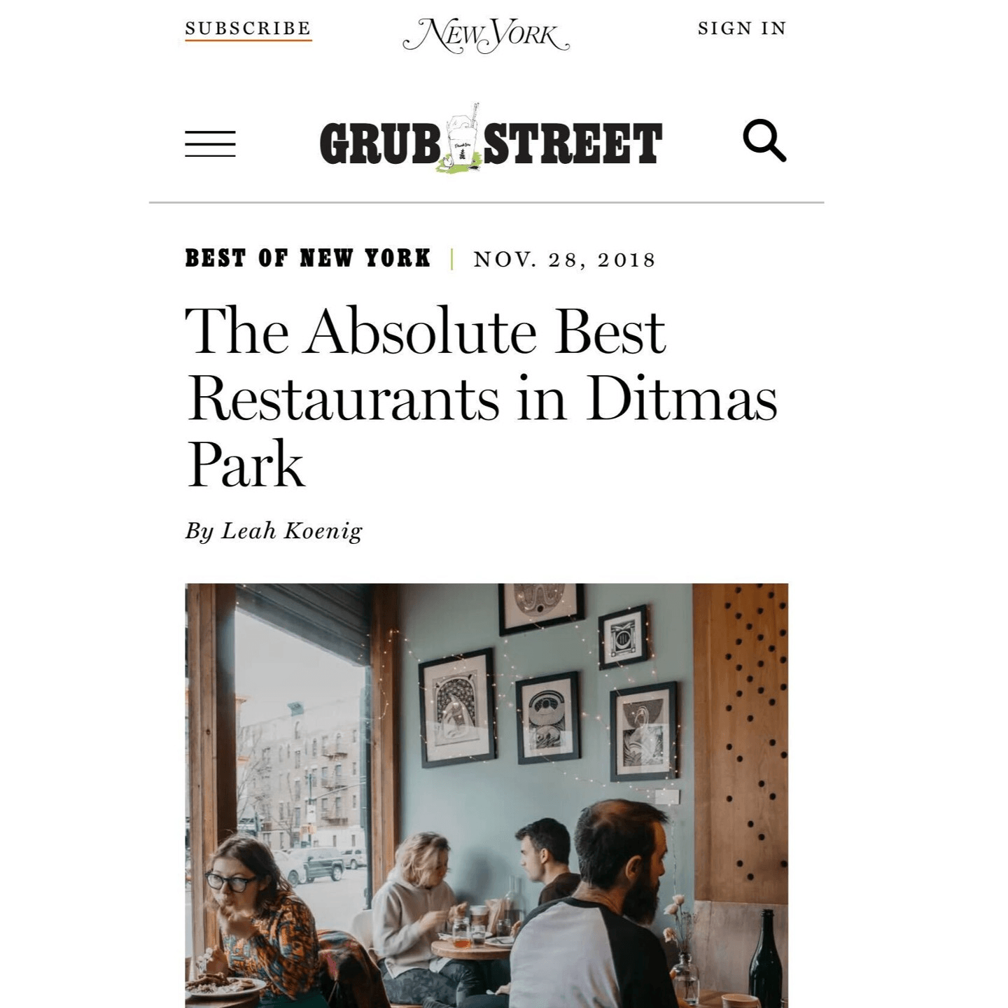 Grub Street selects Jalsa as 2nd best restaurant!