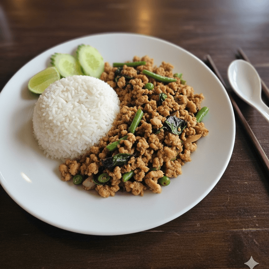 Spicy Thai Basil Ground Chicken over rice.