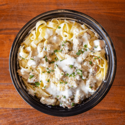 Fettuccine Alfredo with Chicken & Focaccia.