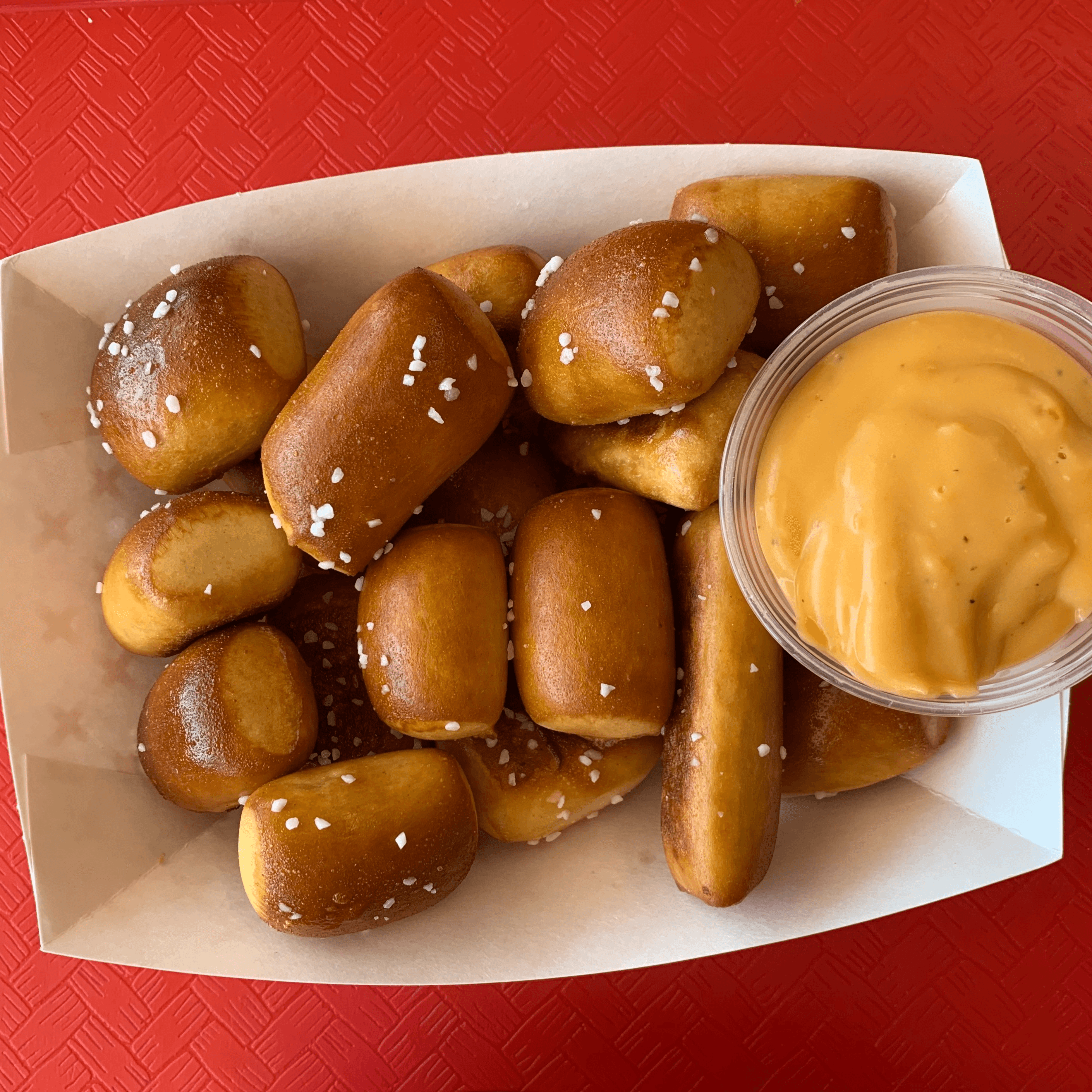 Pretzel bites with beer cheese.