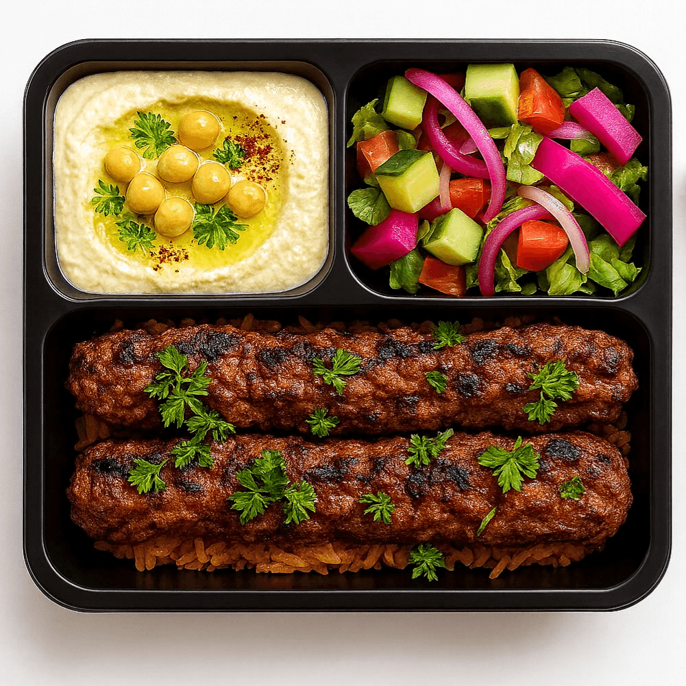 Juicy Egyptian Kofta Kabob Plate.