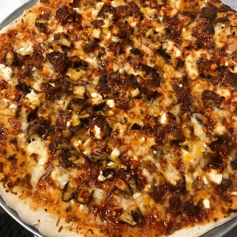 BBQ Chicken Deep Dish Pizza.