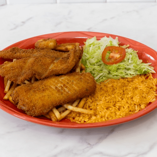 Filete Empanizado Con Camarones | Fried Fish Fillet with Shrimp.