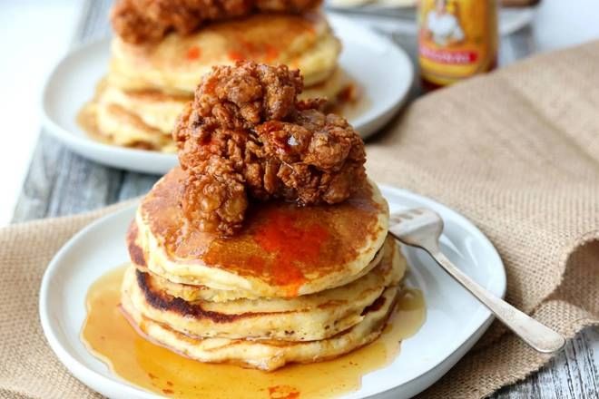 2 PANCAKES AND FRIED CHICKEN.