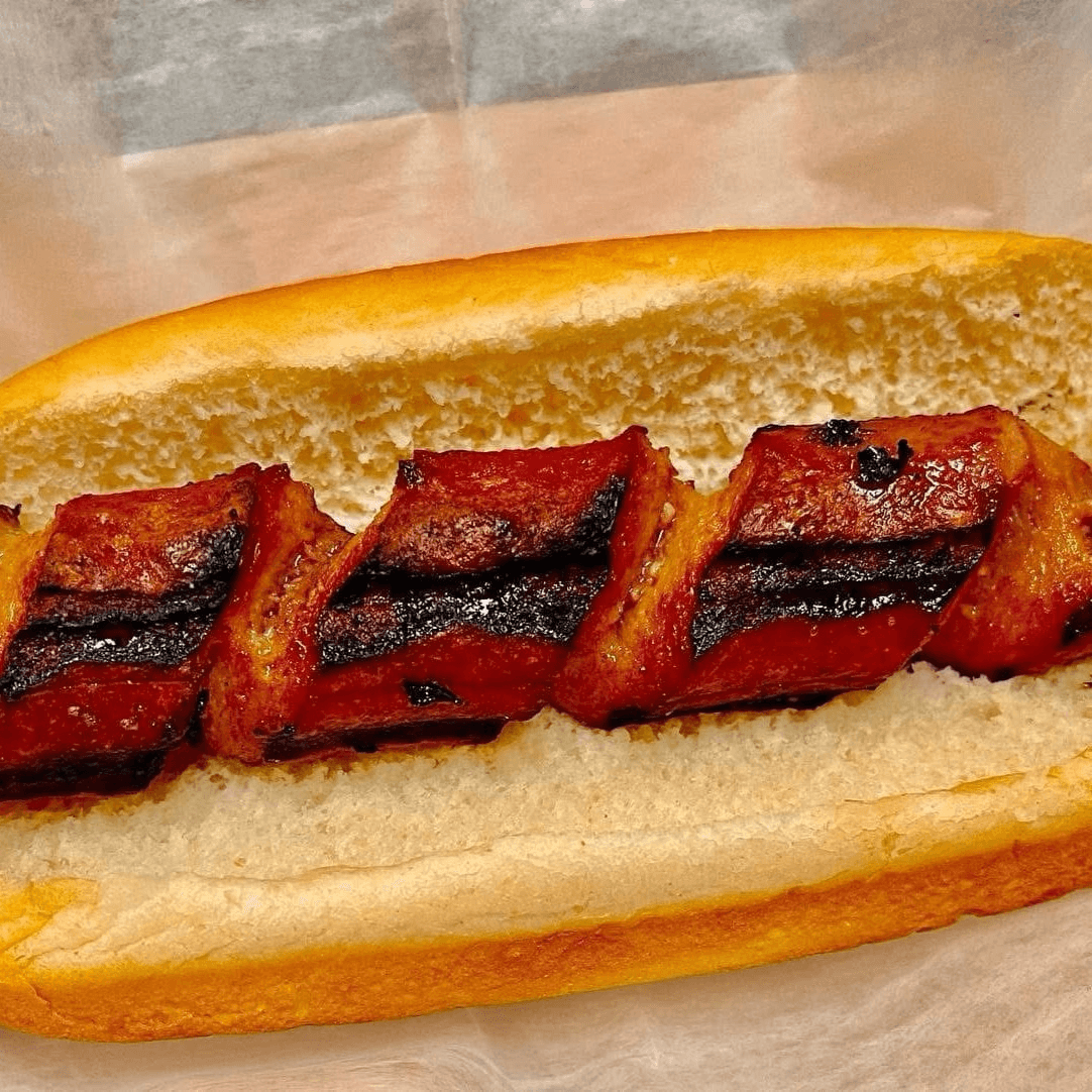 Jumbo Grilled Beef Corkscrew Cut Hotdog.