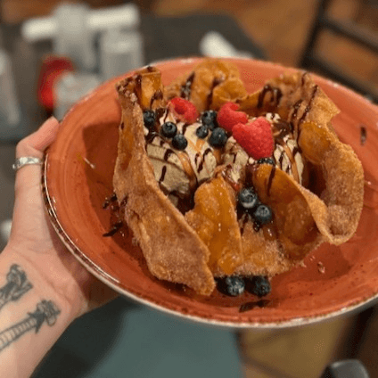 Cinnamon Sugar Baked Tortilla.