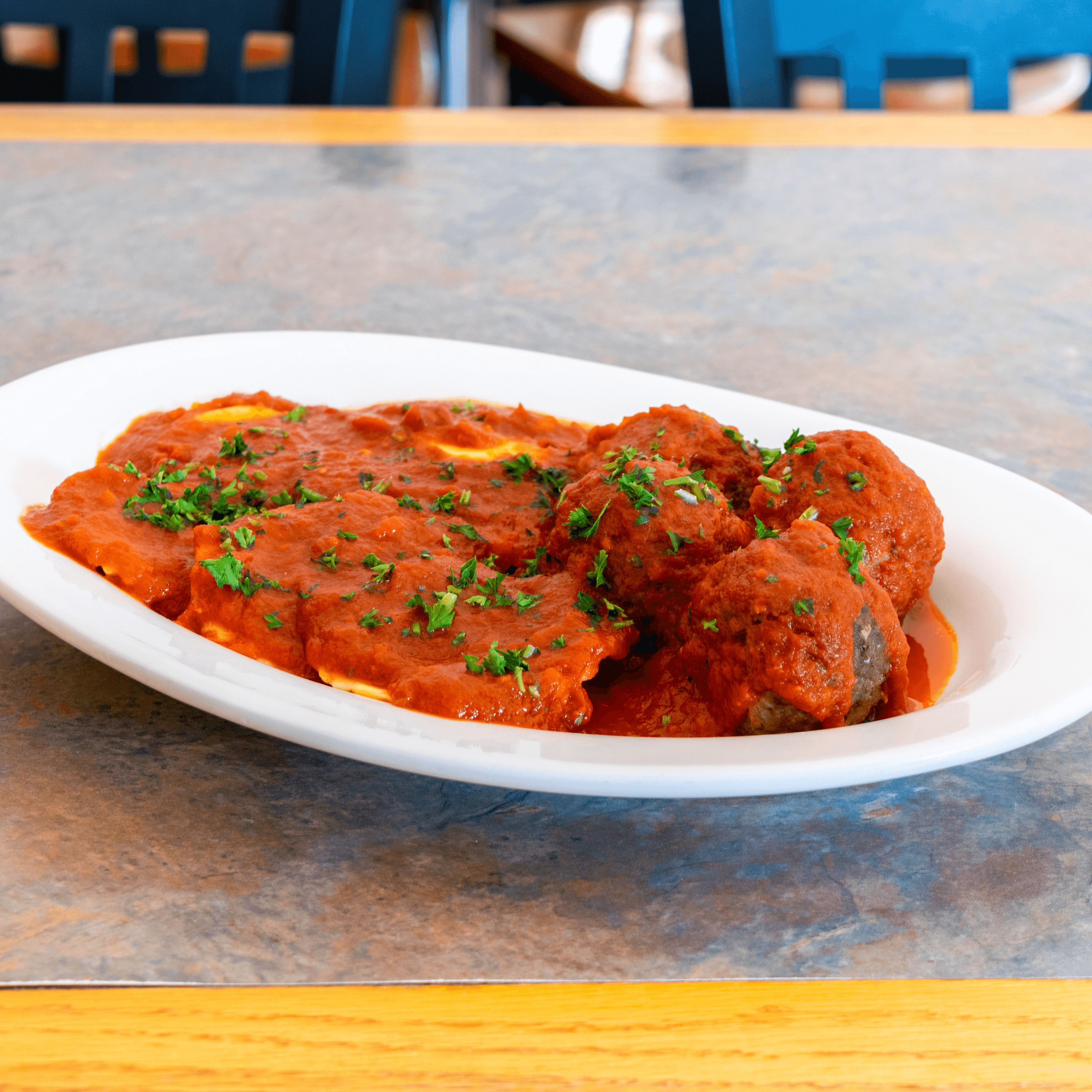 Ravioli & Meatballs.