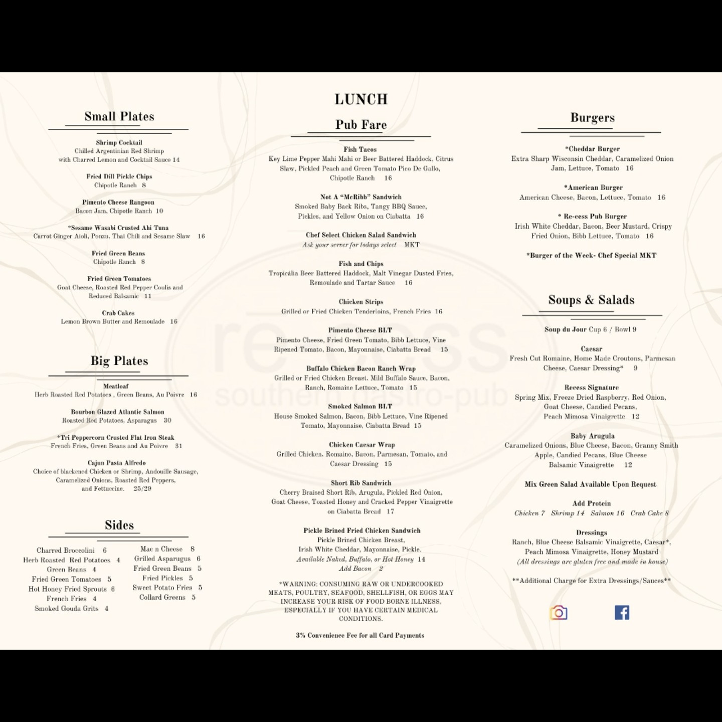 lunch --> tuesday to saturday