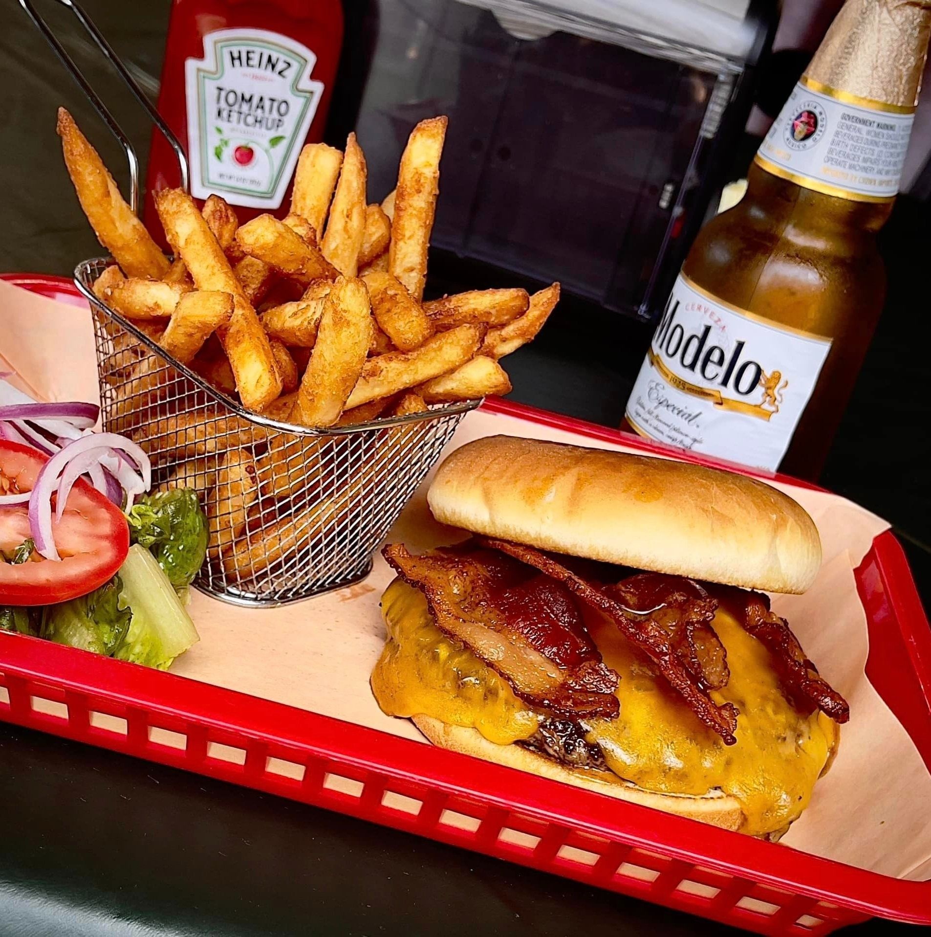 Bacon Cheeseburger with 1 Side.