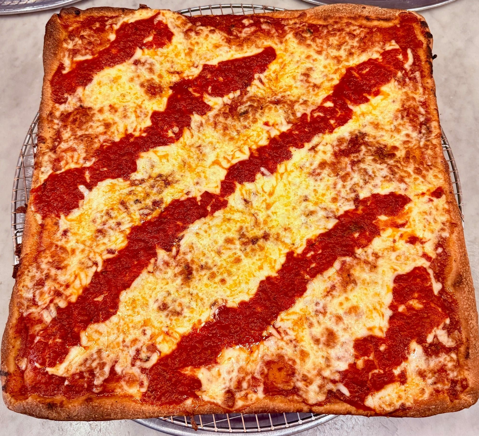 Pan-Baked Sicilian Cheese Pizza.