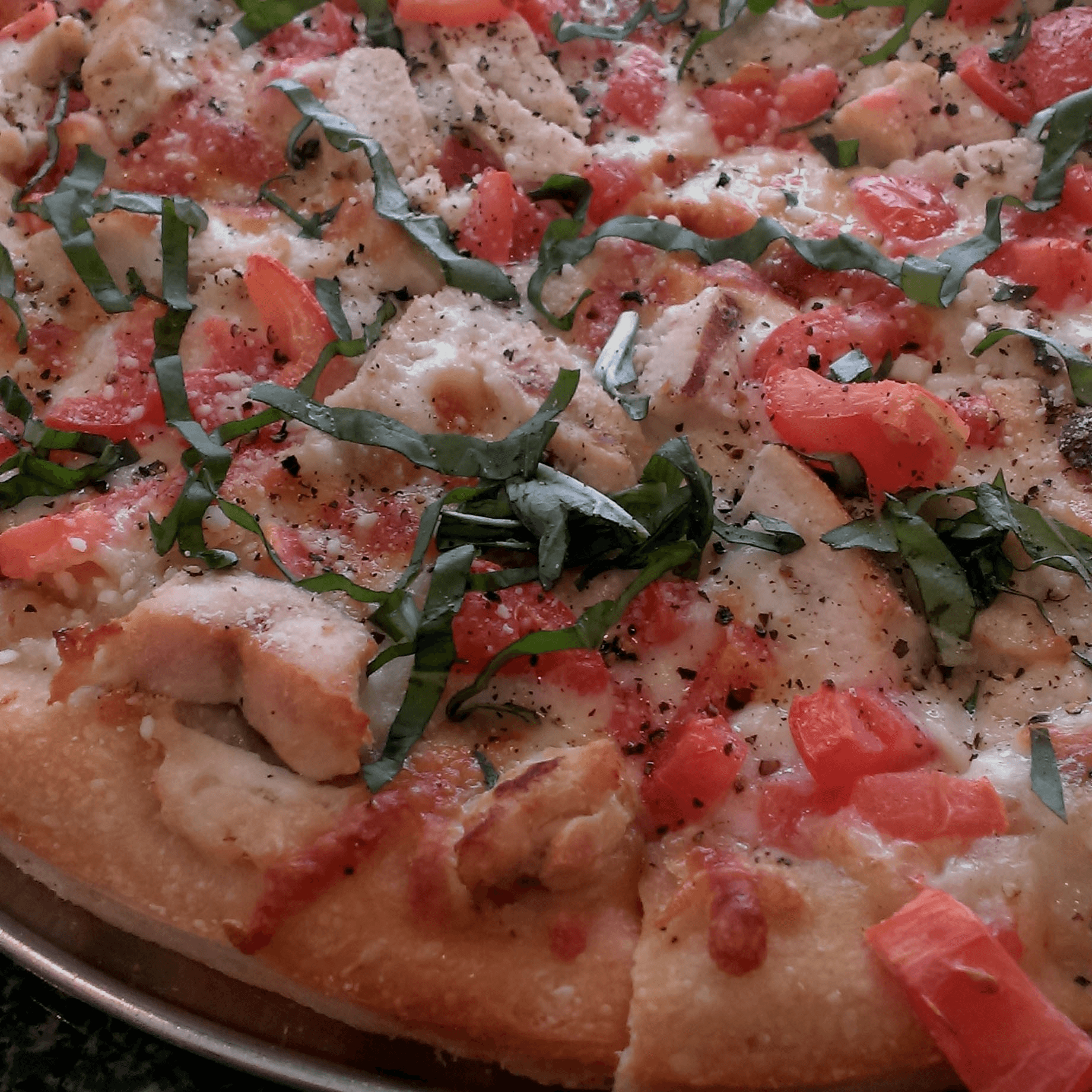 The Cracked Pepper & Chicken Margherita Pizza.