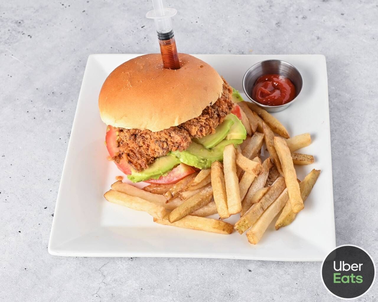 FRIED CHICKEN SANDWICH WITH FRIES.