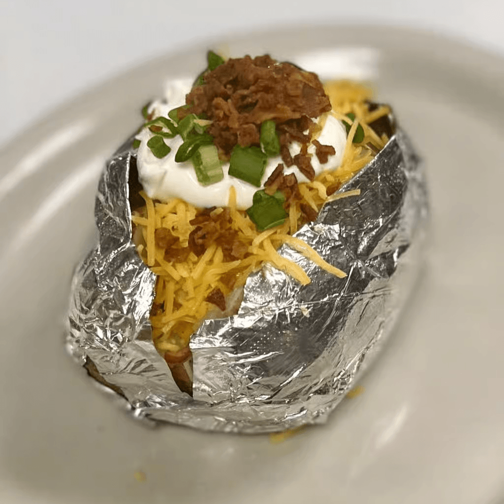Beef BBQ Loaded Baked Potato Lunch.