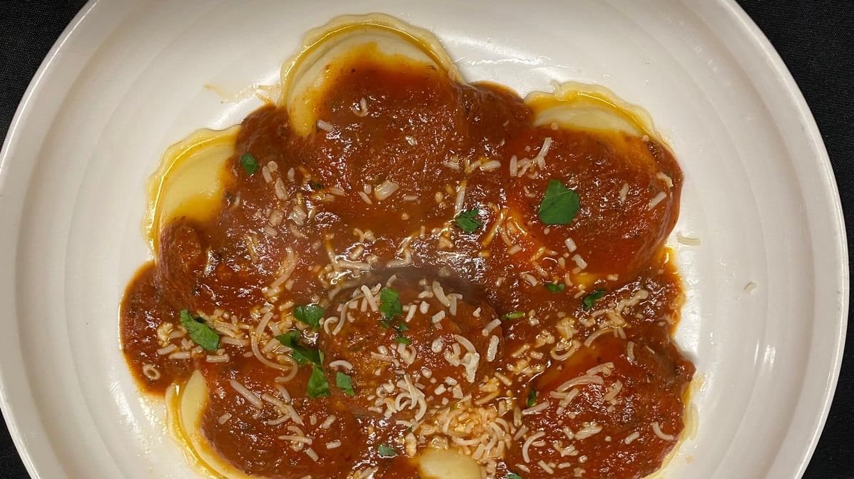 Ravioli and Meatball.