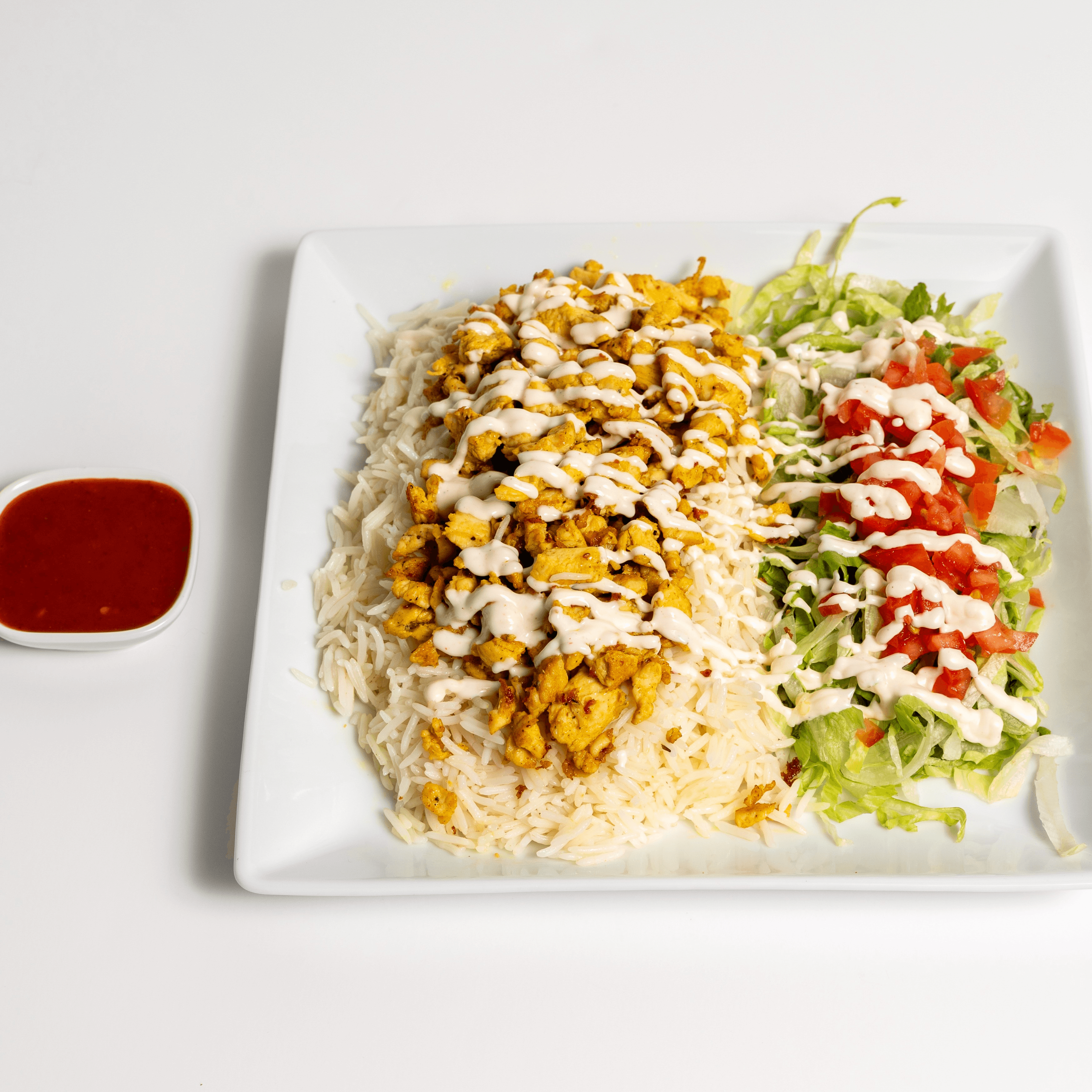 Chicken over rice lunch special.