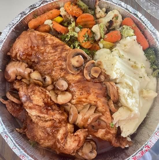 Chicken Marsala with Mashed Potatoes & Veggies.