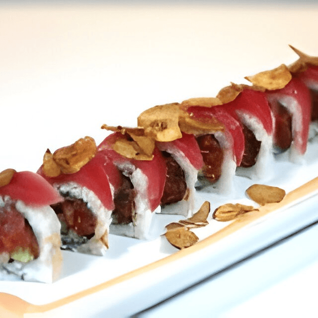 Garlic Chip on Tuna Roll.