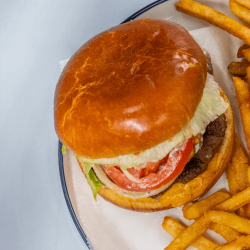 Cheeseburger with fries.