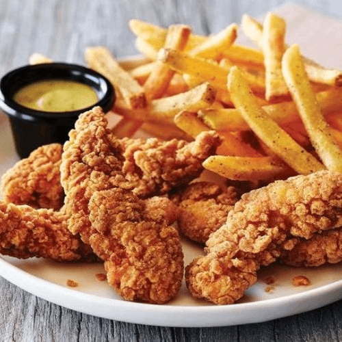 KIDS CHICKEN TENDERS AND FRIES.