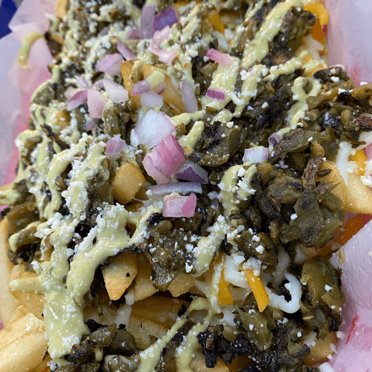 Loaded Green Chili & Cheese Fries.