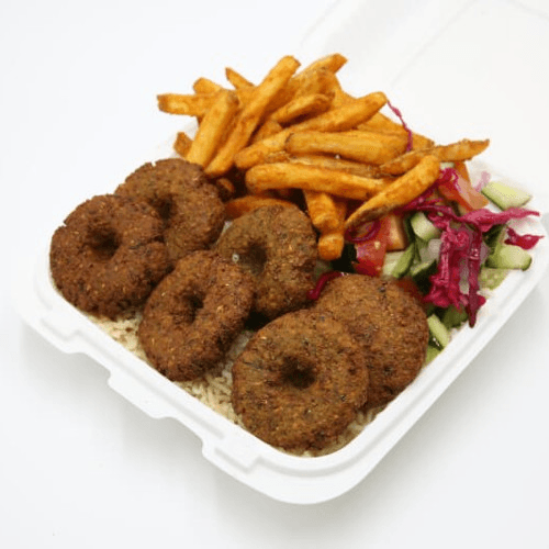 Falafel Over Rice Platter.