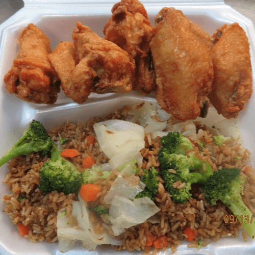 6 Wings - Veg Fried Rice.