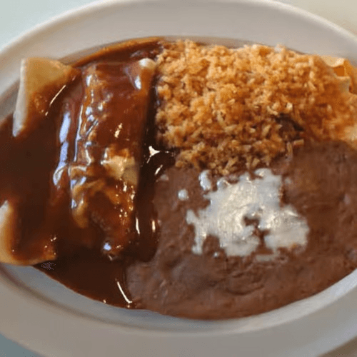 7. Bean Burrito, Spinach Enchilada & Rice.