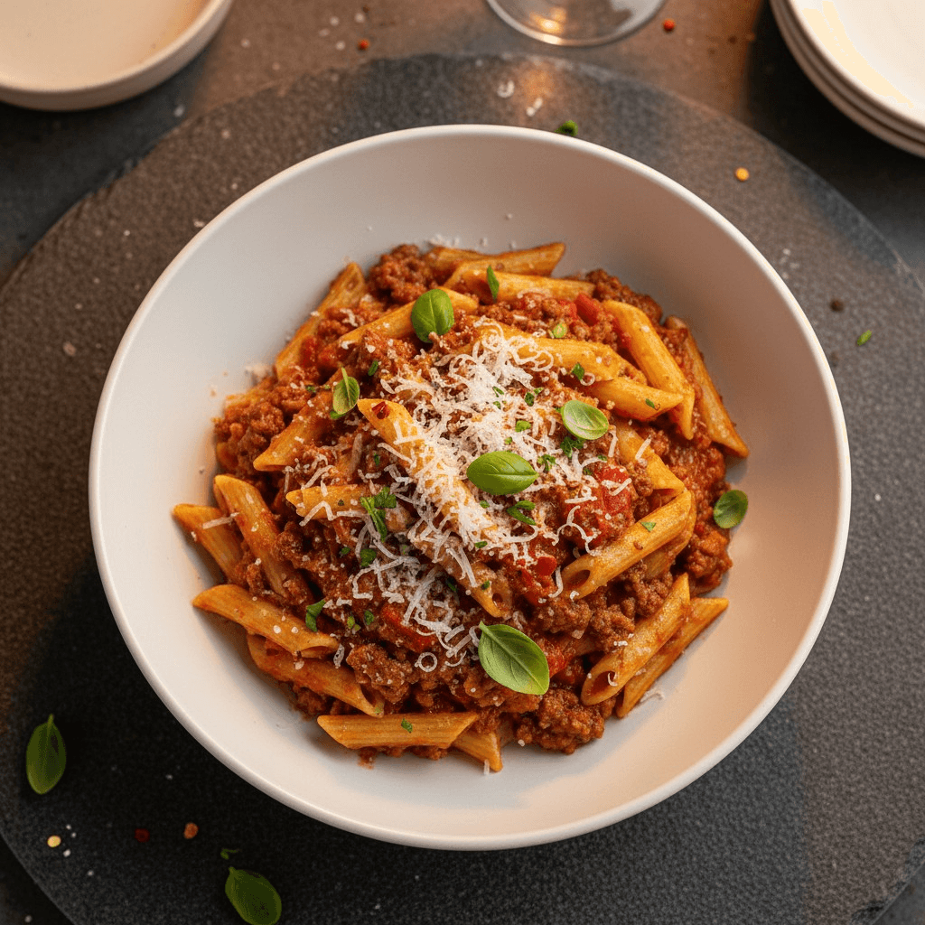 Ziti with Meat Sauce.