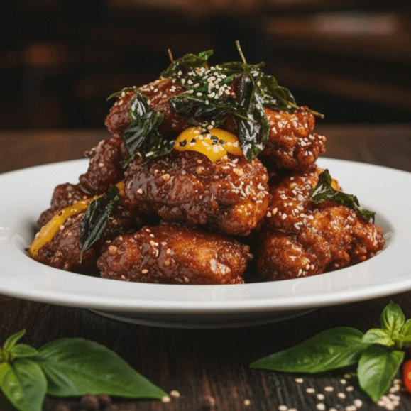 Chicken Wings with Thai Basil Sauce.