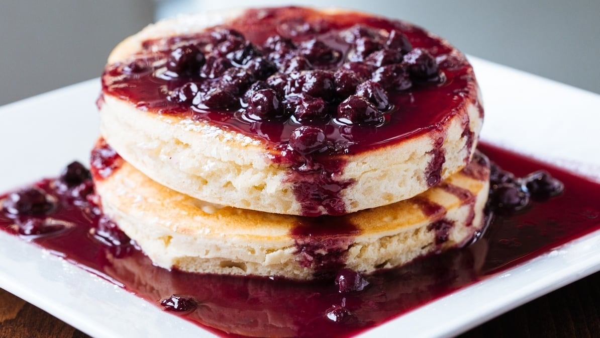 Vegan Pancakes (2 Pieces) & Blueberry Sauce.