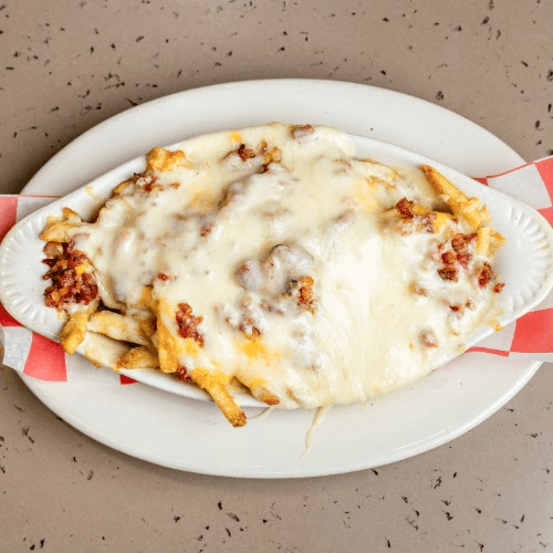 French Fries with Mozzarella Cheese & Bacon.