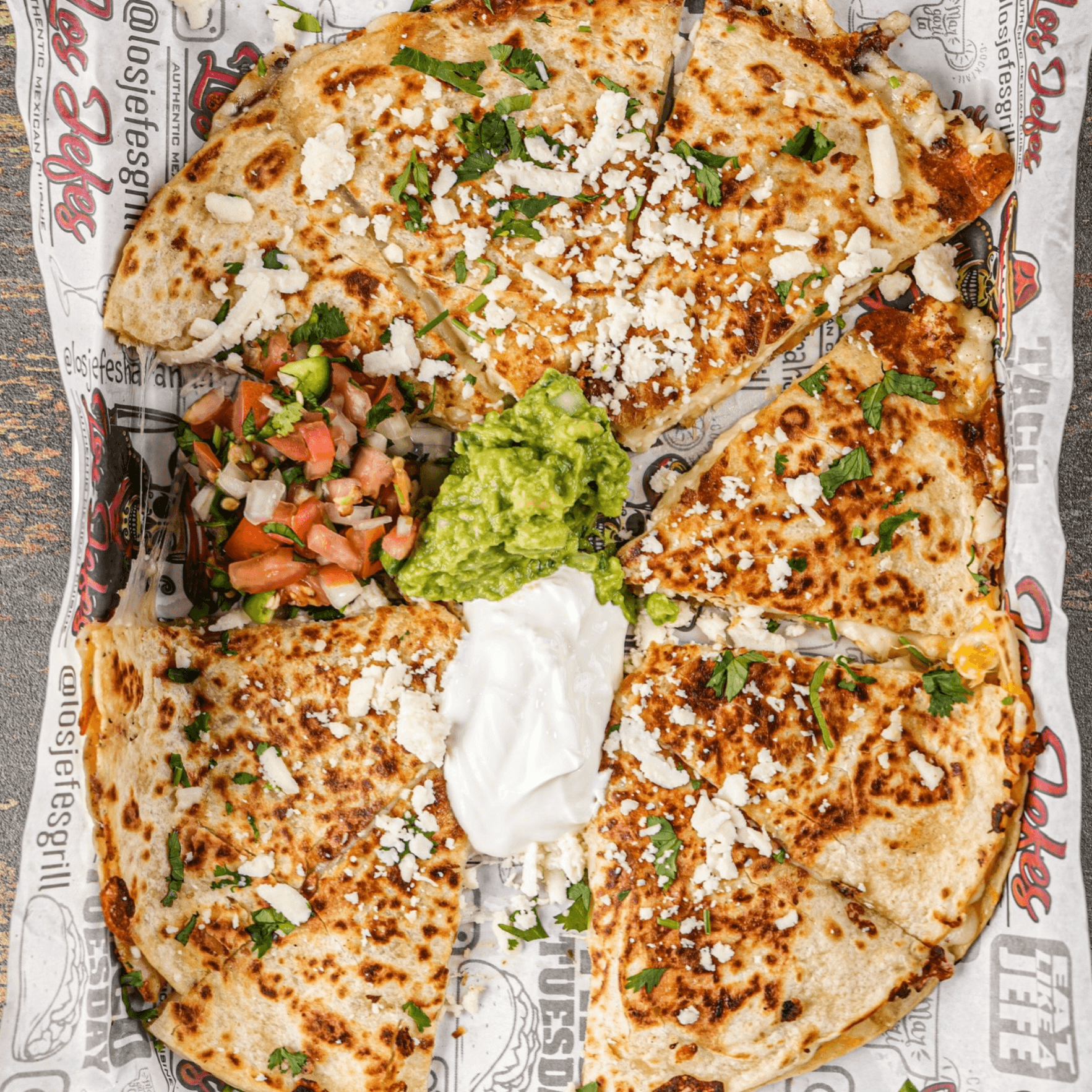 Jefes carnitas quesadilla.