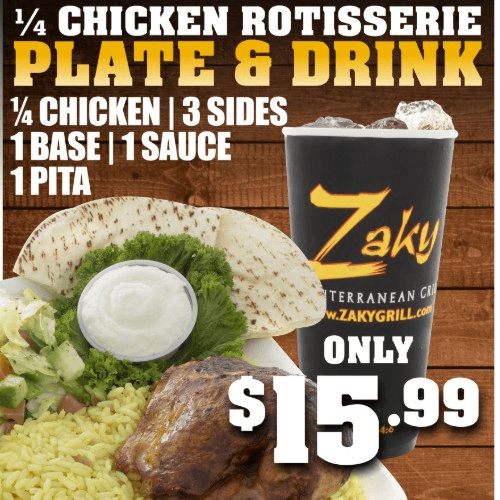 Chicken Rotisserie Plate & Drink.