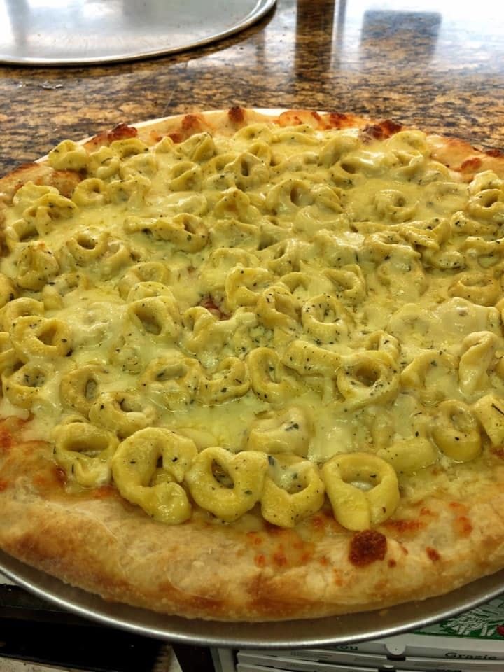 Tortellini Alfredo pizza.
