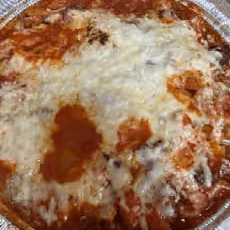 Vegan Baked Ziti Parm Tray.