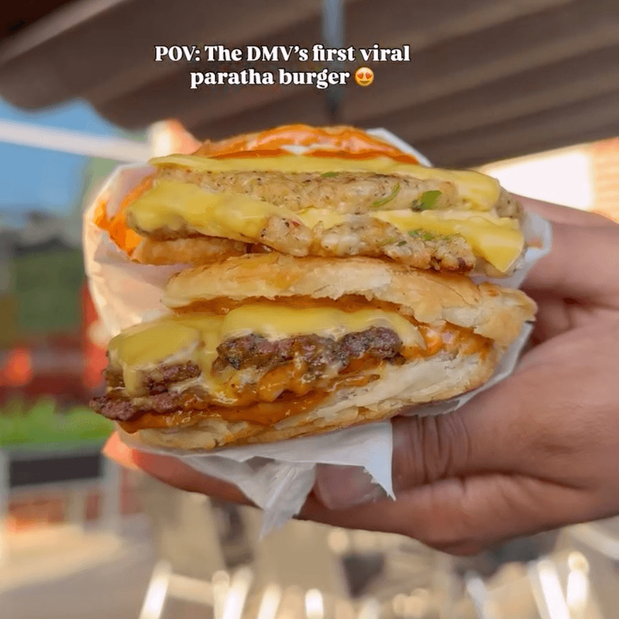 Paratha Smash Burger Chicken w/Fries.