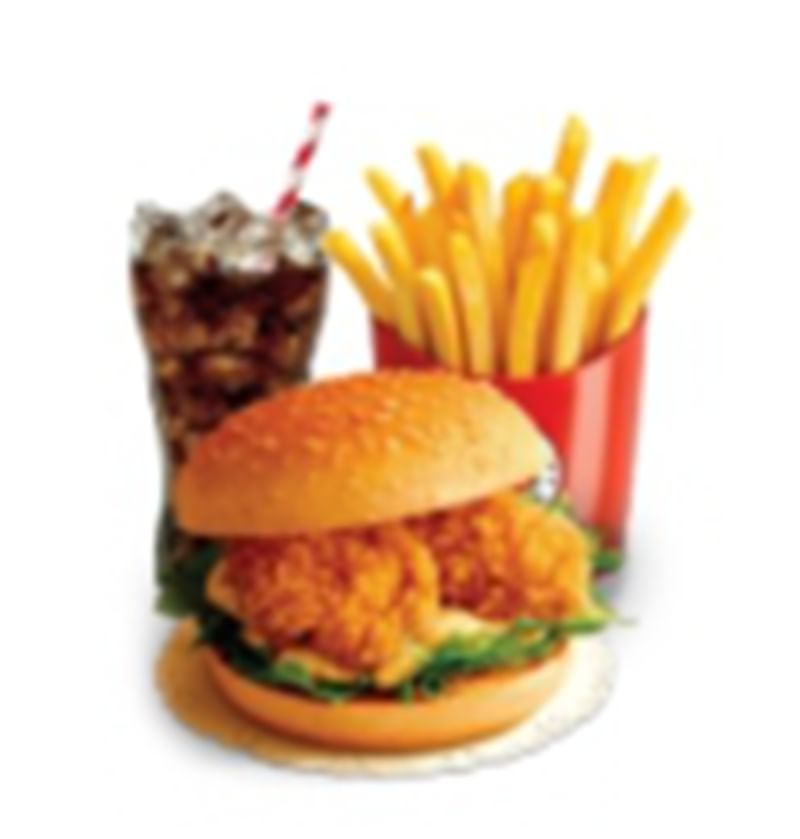 Crispy Chicken Sandwich & French Fries & Soda.