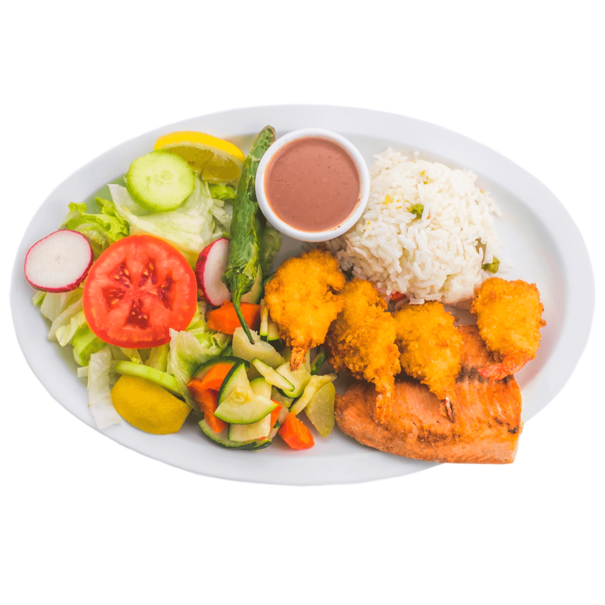 Salmon Con Camaron Empanizado.