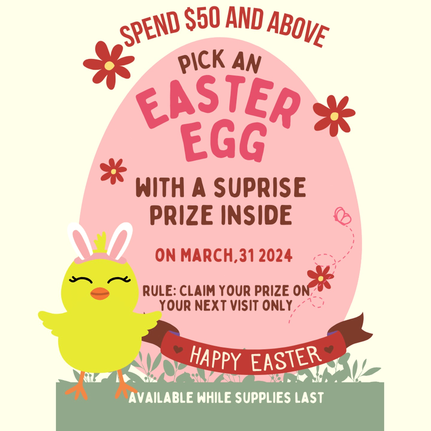 Spend $50 and Discover Your Easter Prize!