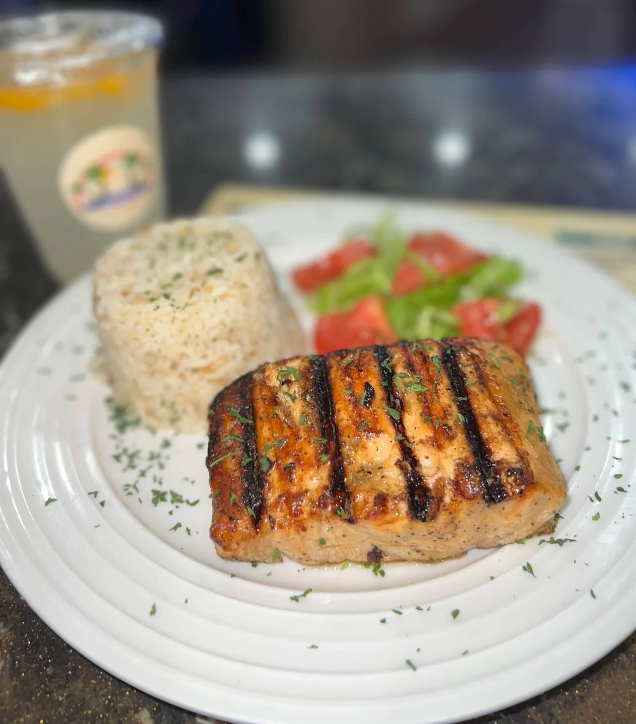 Salmon Platter (Includes Rice & Salad).