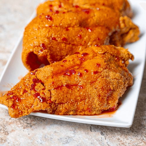 Hot Honey Catfish 3 Pieces w/ side.
