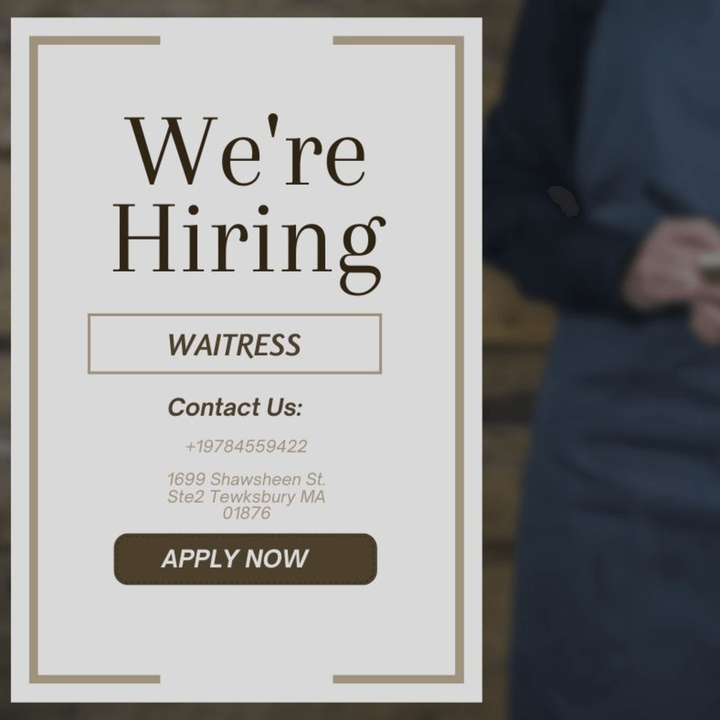 WE'RE HIRING – Waitress Wanted!