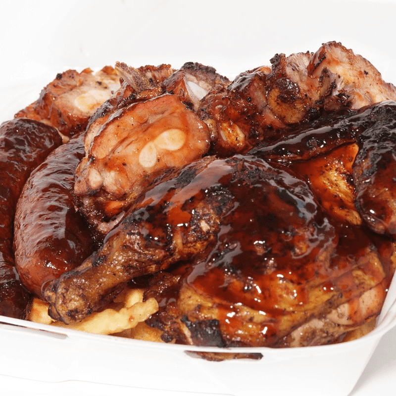Rib Tip, Hot Links & BBQ Chicken.