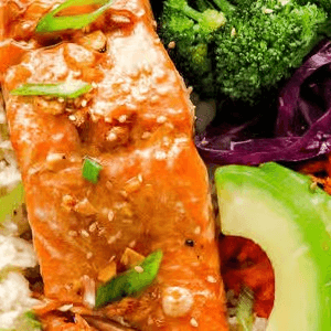 Seared Salmon Teriyaki Bowl.