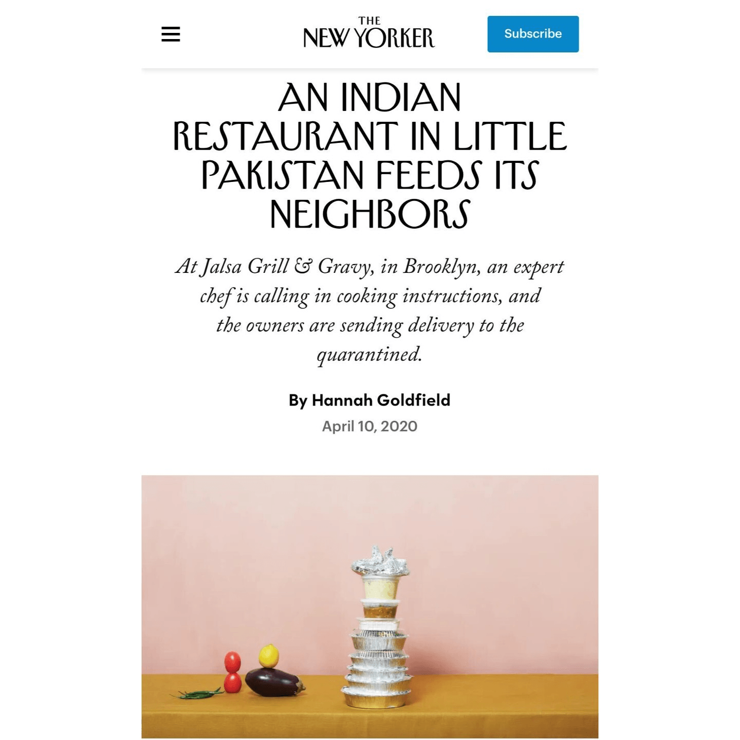 Jalsa Grill featured in the New Yorker!