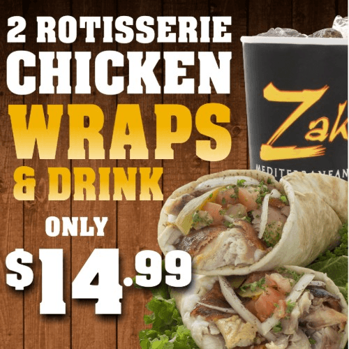 2 Rotisserie Chicken Wraps & Drink.
