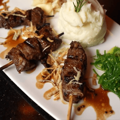 Ginger Wasabi Steak Mini Skewers.