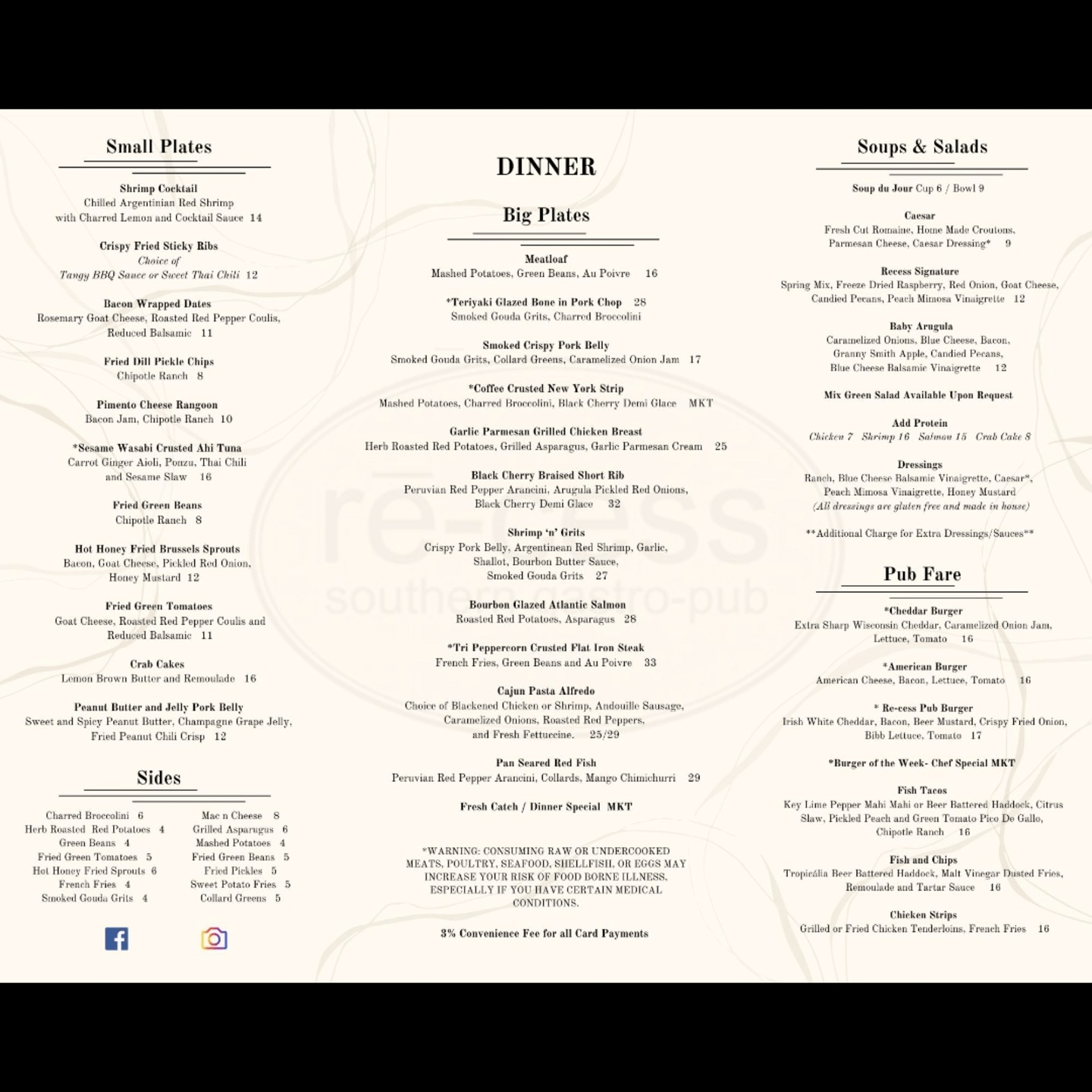 dinner --> monday to saturday